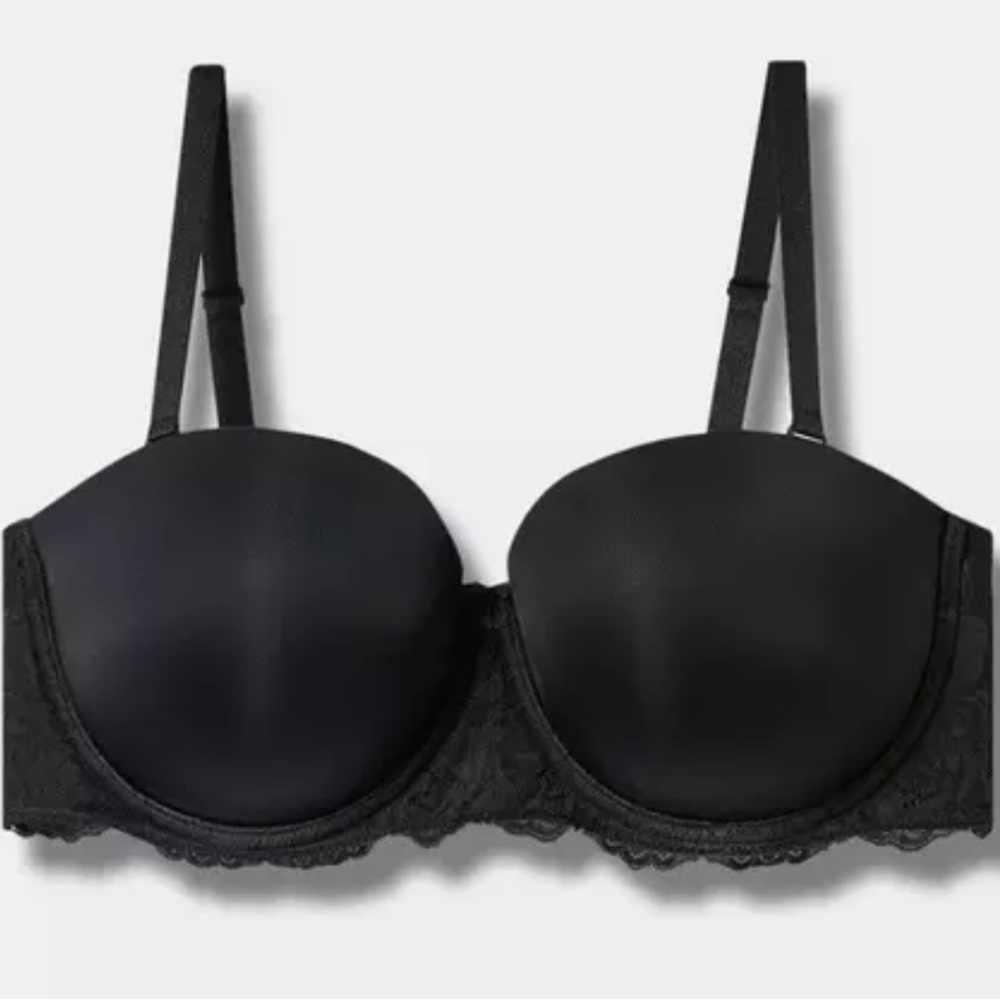 NWT Torrid Strapless Lightly Lined Straight Back Bra in Rich Black